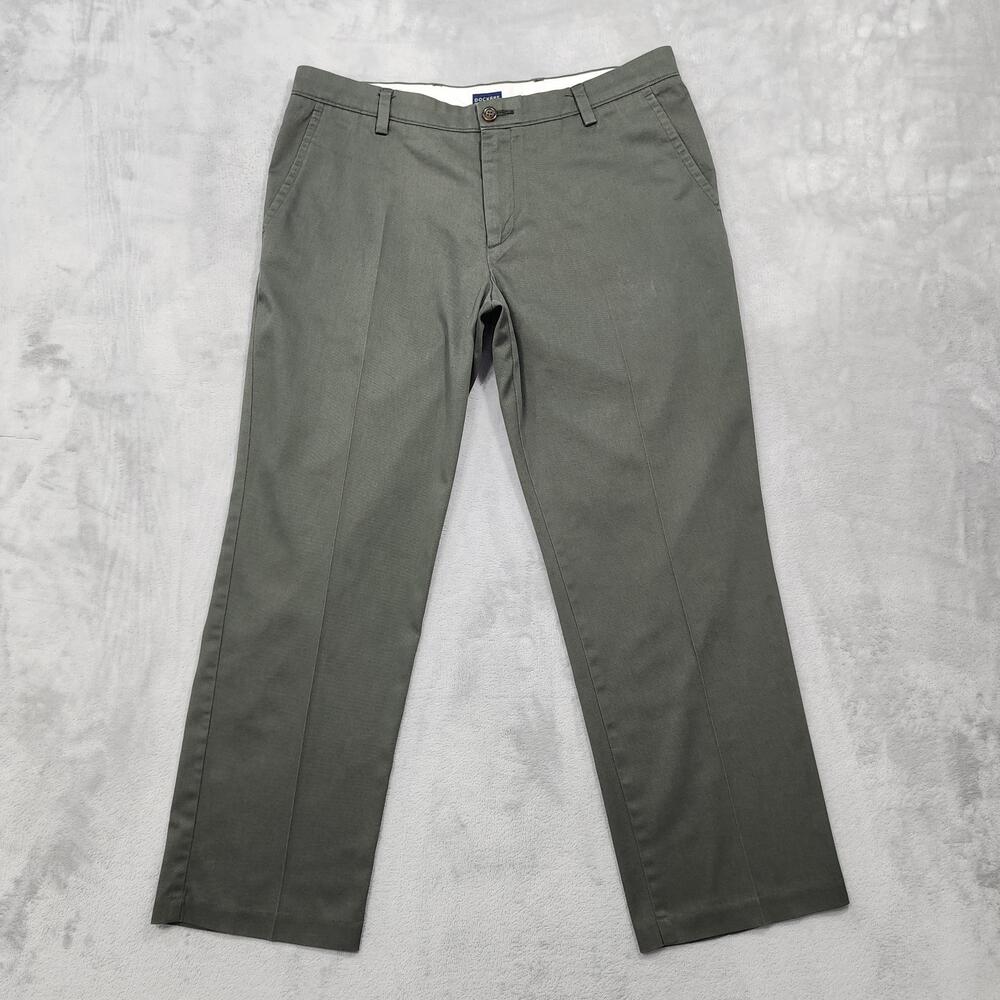 Dockers Pants Mens 36x29 Green Grey Straight Fit Chino Stretch Casual Khakis